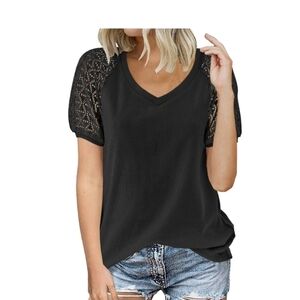 NEW MIHOLL Black Lace sleeve v-neck tshirt Size Medium